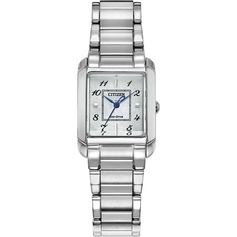Citizen L Bianca Square Mother of Pearl Full Arabic Dial Steel Bracelet Watch EW5600-52D
