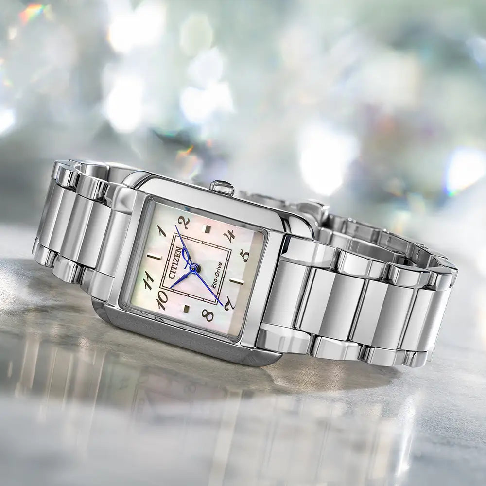Citizen L Bianca Square Mother of Pearl Full Arabic Dial Steel Bracelet Watch EW5600-52D