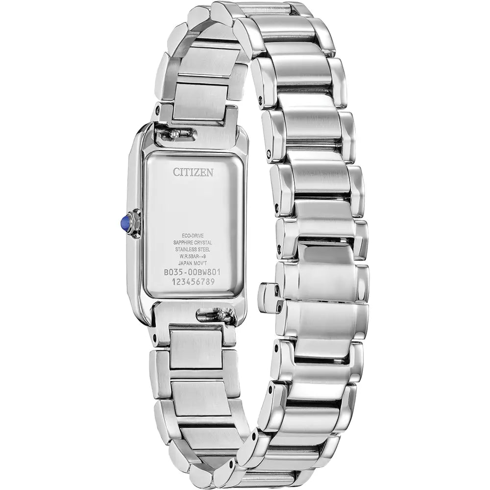 Citizen Ladies Stainless Steel Oblong Blue Mother of Pearl Dial L Bianca Bracelet Watch EW5620-55N