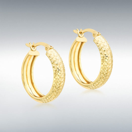 9ct Yellow Gold 19mm Round Diamond Cut Sparkle Hoop Earrings