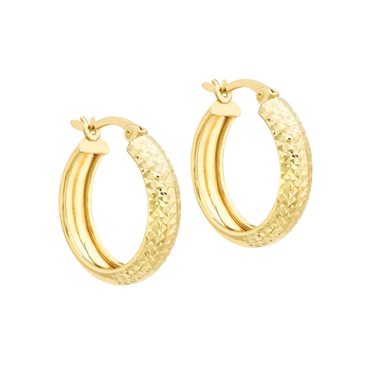 9ct Yellow Gold 19mm Round Diamond Cut Sparkle Hoop Earrings