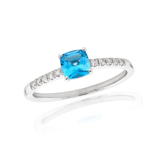 9ct White Gold Swiss Blue Topaz & Diamond Ring