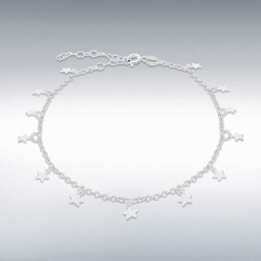 Sterling Silver Anklet 5x5mm Dangly Stars