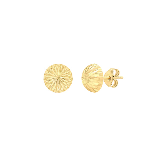 9ct Yellow Gold 10mm Diamond Cut Half-Ball Stud Earrings