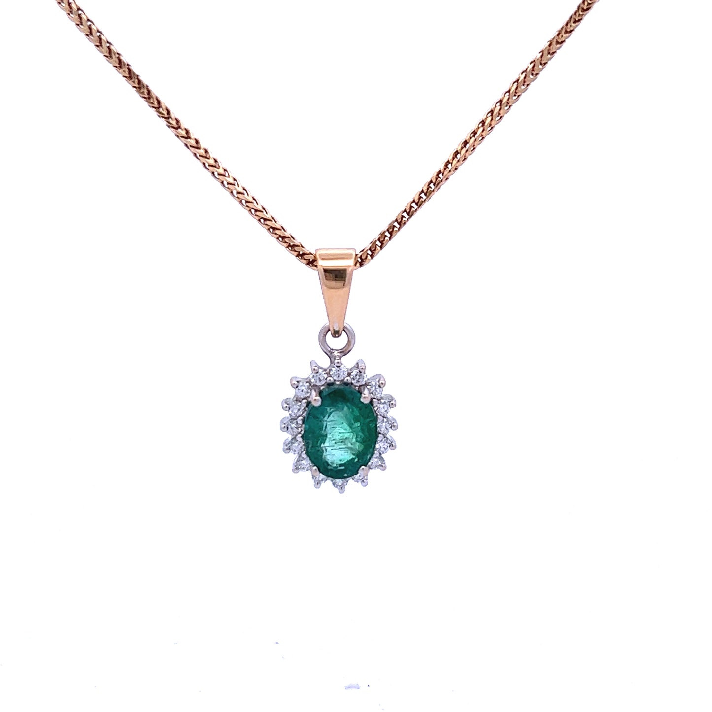 18ct Yellow Gold Emerald and Diamond Pendant