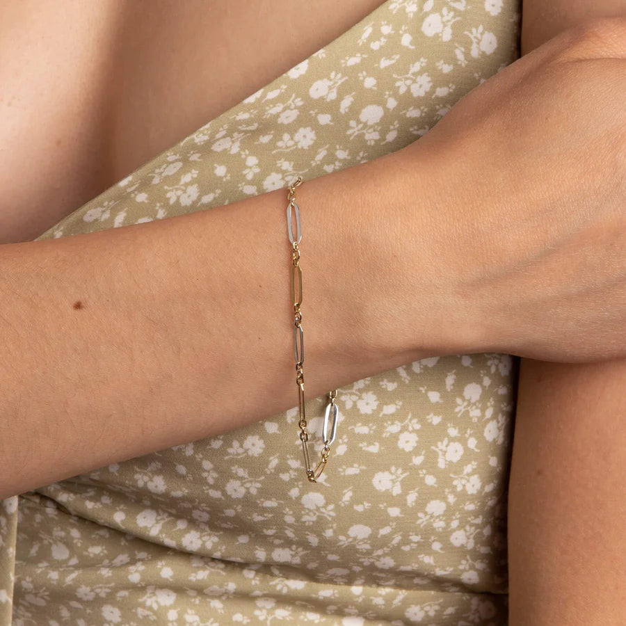 9ct Yellow and White Gold Open Oval Link Bracelet