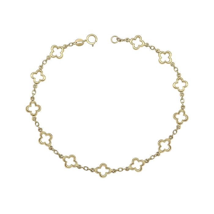 9ct Yellow Gold Hollow Four Leaf Clover Link Bracelet