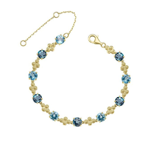 9ct Yellow Gold Dark and Light Blue Topaz Bracelet