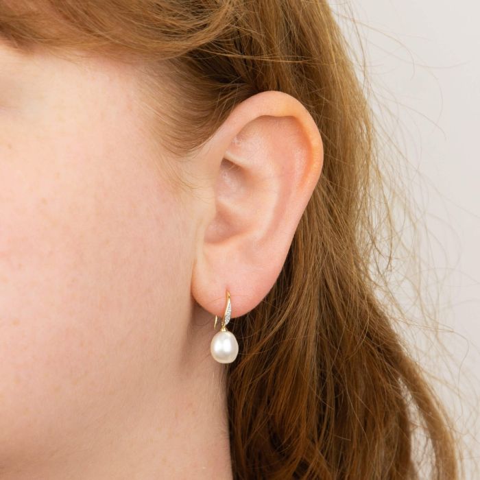 9ct Yellow Gold Keshi Pearl Drop Earring With Diamond Hook Wires