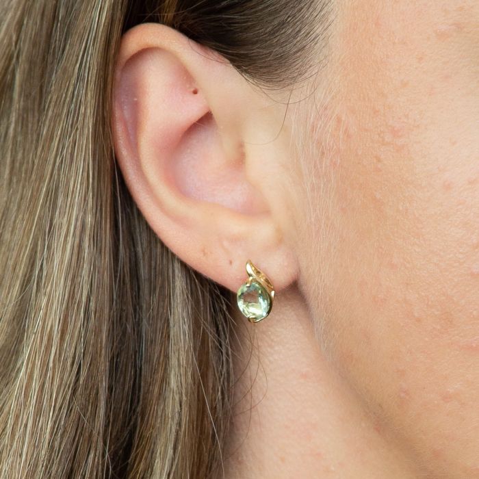 9ct Yellow Gold Green Fluorite Swirl Stud Earrings