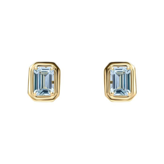 9ct Yellow Gold Rectangular Aquamarine Stud Earrings