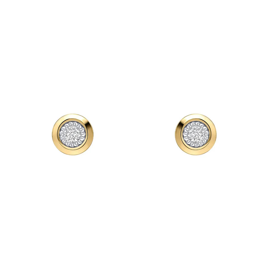 9ct Yellow Gold Rounded Bezel Diamond Stud Earrings