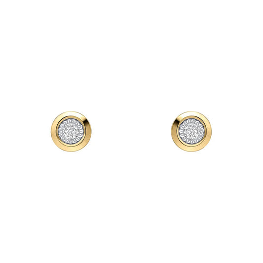 9ct Yellow Gold Rounded Bezel Diamond Stud Earrings