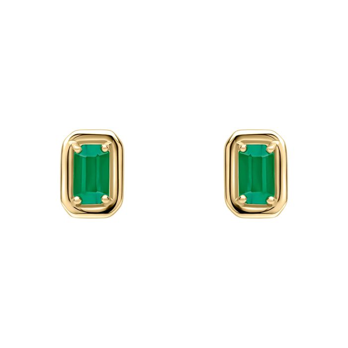 9ct Yellow Gold Rectangular Emerald Stud Earrings