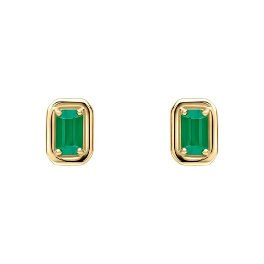 9ct Yellow Gold Rectangular Emerald Stud Earrings