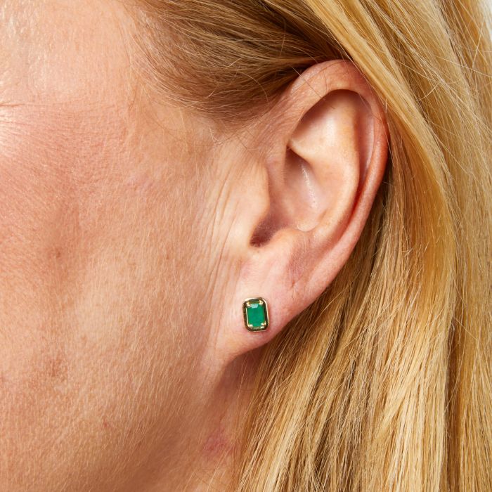 9ct Yellow Gold Rectangular Emerald Stud Earrings