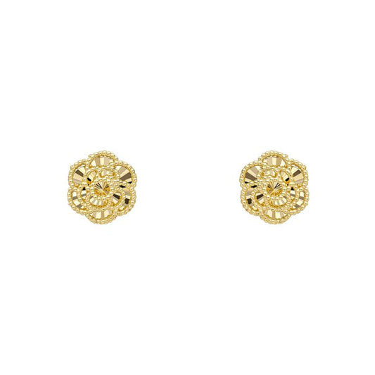 9ct Yellow Gold Beaded English Rose Style Stud Earrings