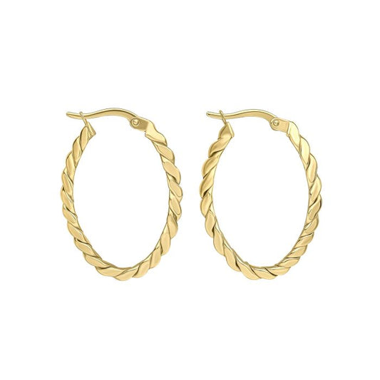 9ct Yellow Gold Oval Foldover Twist Wire Hoop Earrings