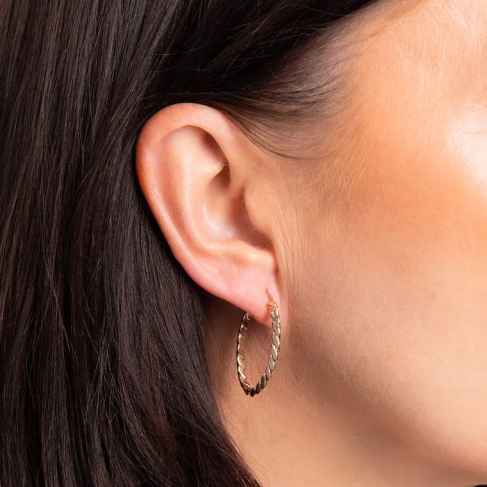9ct Yellow Gold Oval Foldover Twist Wire Hoop Earrings