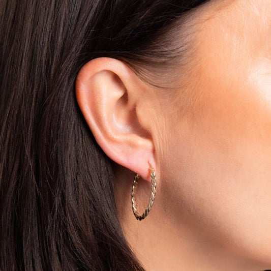 9ct Yellow Gold Oval Foldover Twist Wire Hoop Earrings