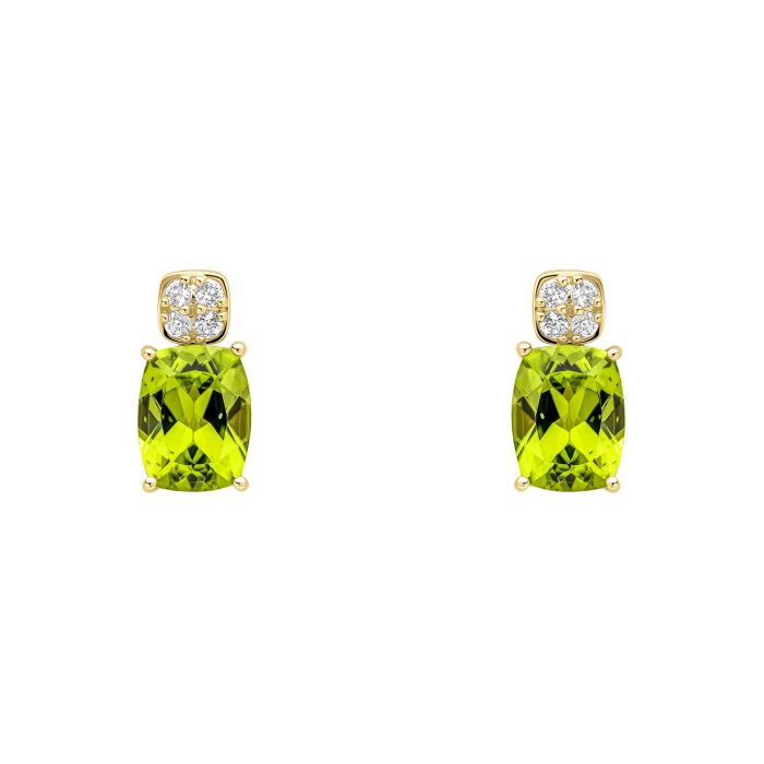 9ct Yellow Gold Facetted Cushion Peridot Cluster Stud Earrings