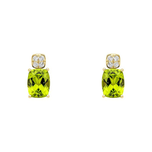 9ct Yellow Gold Facetted Cushion Peridot Cluster Stud Earrings