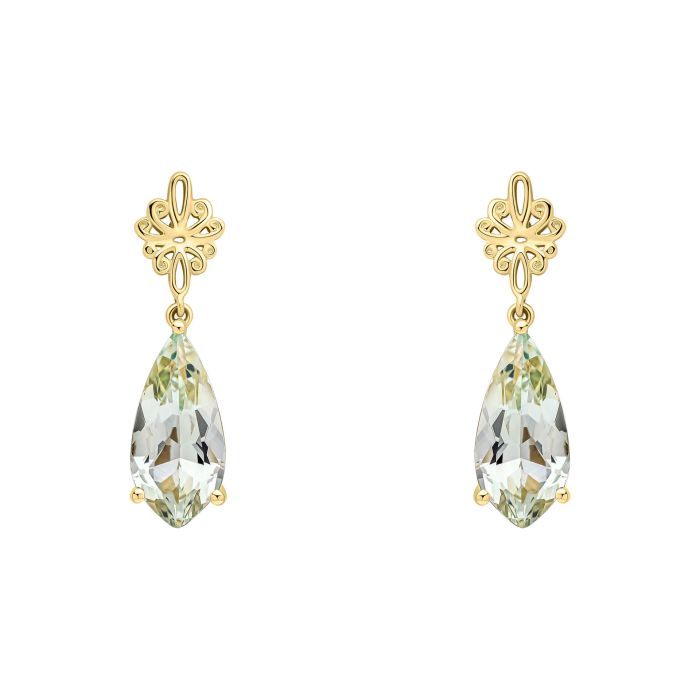 9ct Yellow Gold Faceted Green Quartz Teardrop Earrings
