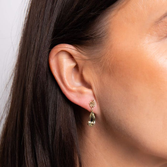 9ct Yellow Gold Faceted Green Quartz Teardrop Earrings