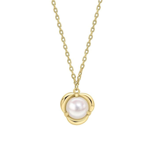 9ct Yellow Gold Freshwater Cultured Pearl Curved Edge Necklace