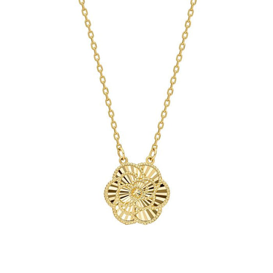 9ct Yellow Gold Fixed Diamond Cut Flower Necklace