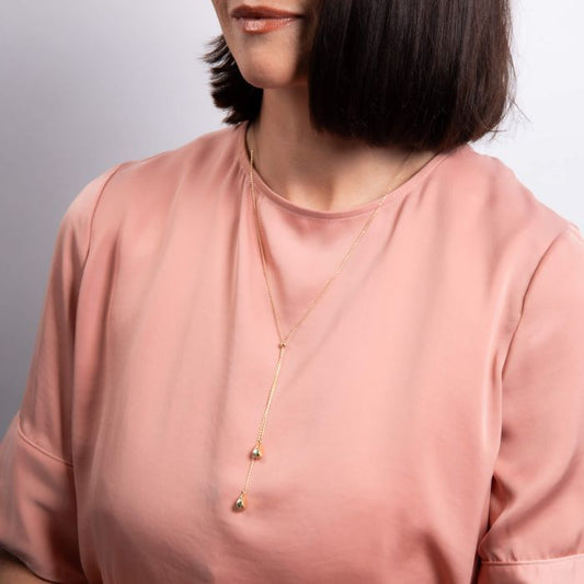 9ct Yellow Gold Trace Chain Lariat With Hollow Teardrop Ends