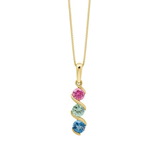 9ct Yellow Gold Pink Tourmaline Green Sapphire and Blue Topaz Pendant