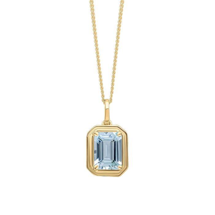 9ct Yellow Gold Rectangular Aquamarine Pendant