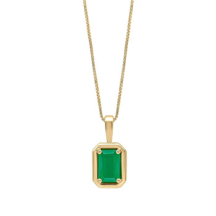 9ct Yellow Gold Rectangular Cut Emerald Pendant