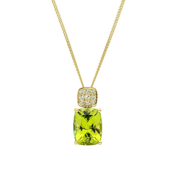 9ct Yellow Gold Peridot Cluster and Peridot Drop Pendant