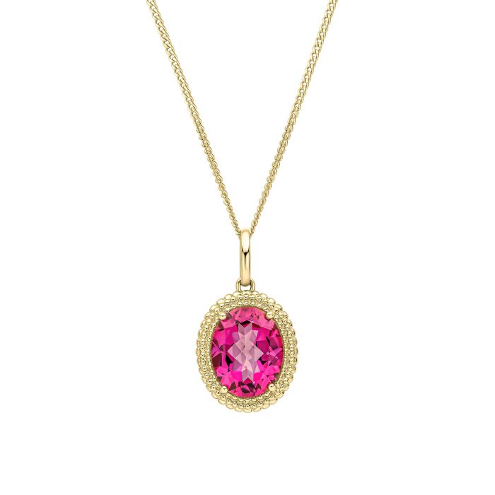 9ct Yellow Gold Oval Pink Topaz Twist Edge Pendant