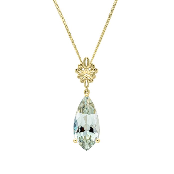 9ct Yellow Gold Green Facetted Quartz Pendant