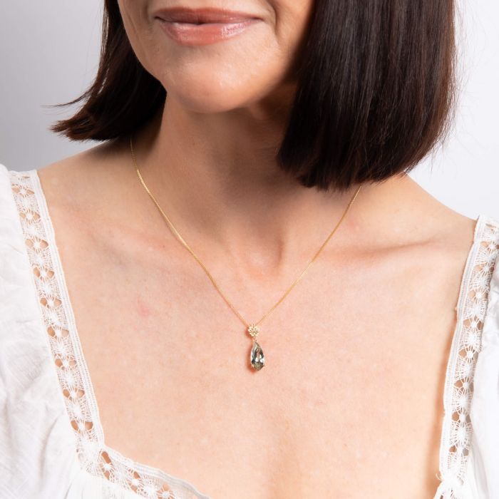 9ct Yellow Gold Green Facetted Quartz Pendant