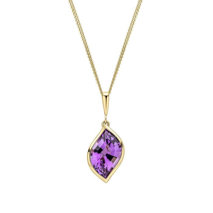 9ct Yellow Gold Flame Cut Amethyst Rubover Pendant