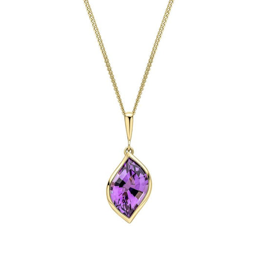 9ct Yellow Gold Flame Cut Amethyst Rubover Pendant