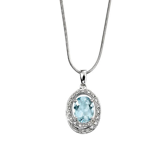 9ct White Gold Aquamarine and Diamond Necklace