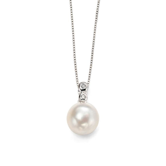 9ct White Gold Freshwater Pearl Pendant with Diamond Bale