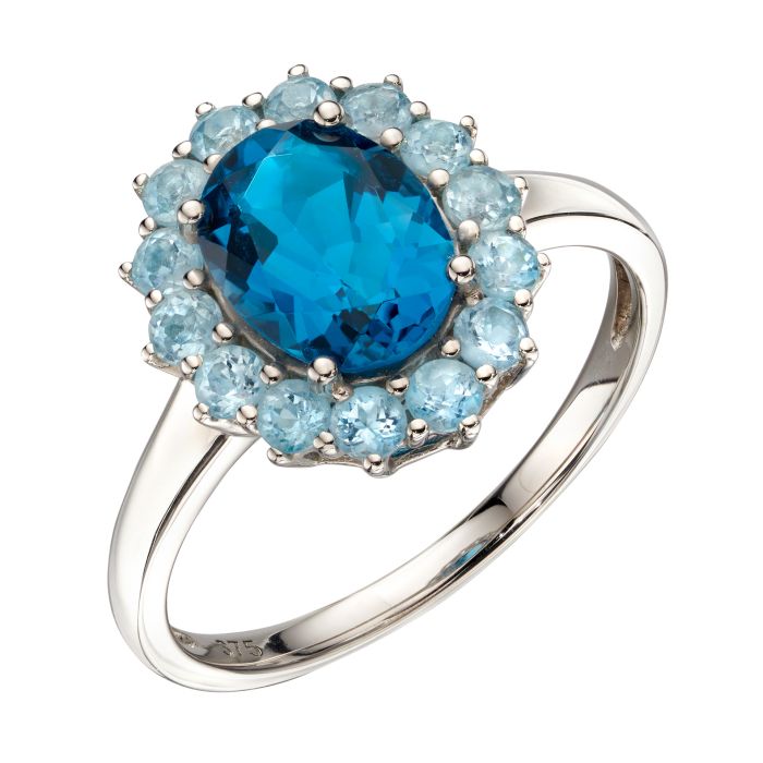 9ct White Gold Statement Blue Topaz Ring Size P