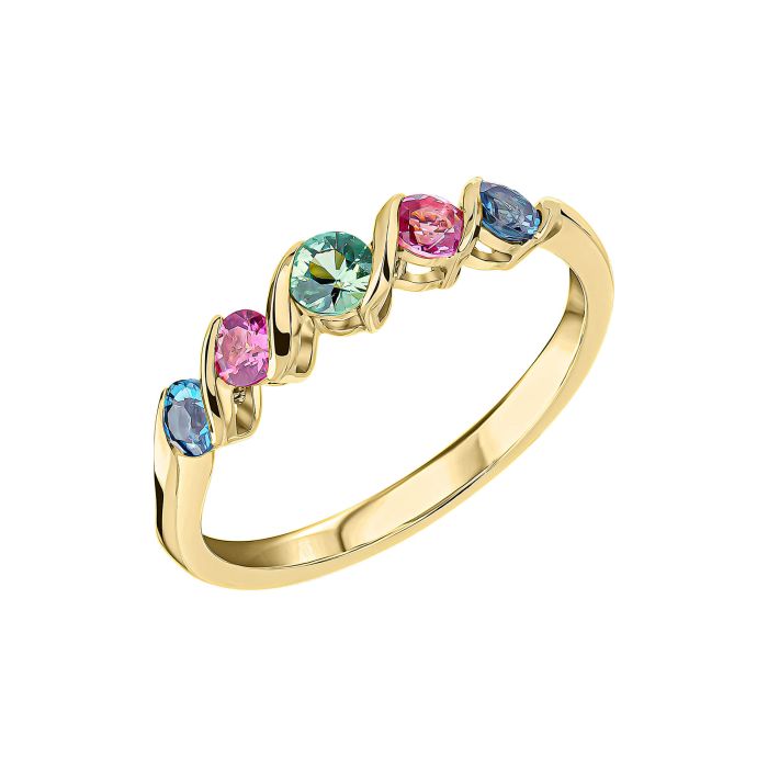 9ct Gold Pink Tourmaline Green Sapphire And Blue Topaz Half Hoop Ring