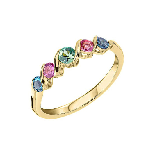 9ct Gold Pink Tourmaline Green Sapphire And Blue Topaz Half Hoop Ring