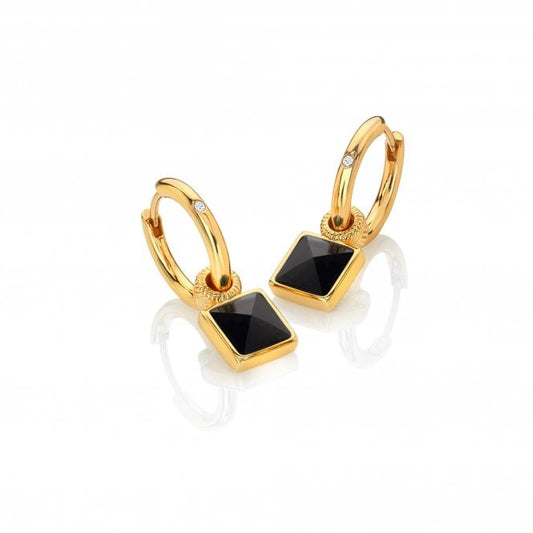 Hot Diamonds x Jac Jossa 18ct Yellow Gold Plated Black Onyx Drop Hoop Earrings DE737
