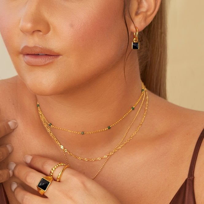 Hot Diamonds x Golden Edit 18ct Yellow Gold Plated Black Onyx Drop Hoop Earrings DE737