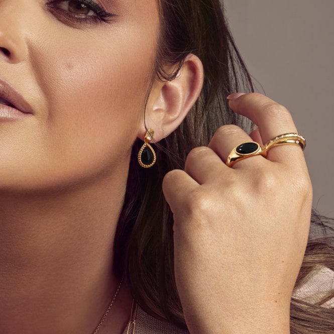 Hot Diamonds x Golden Edit 18ct Yellow Gold Plated Onyx Oval Drop Earrings DE738