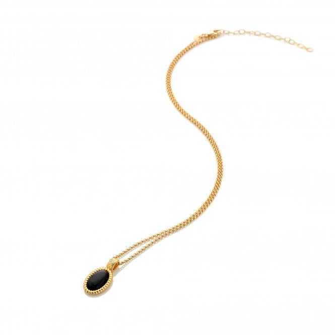 Hot Diamonds x Golden Edit 18ct Yellow Gold Plated Black Onyx Oval Pendant and Chain DP915