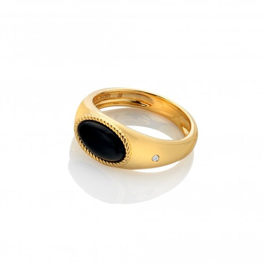 Hot Diamonds x Golden Edit 18ct Yellow Gold Plated Onyx Oval Ring Size Large DR257